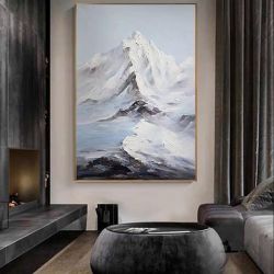 大型装饰油画手绘雪山油画白山油画山水油画纹理油画客厅卧室装饰家居装饰油画